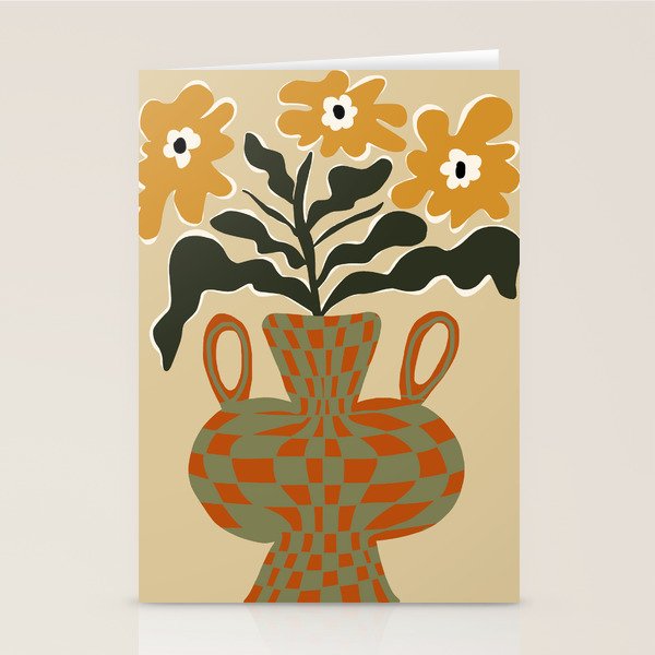 vintage flower vase with check  Stationery Card Gallery Image 1