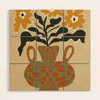 vintage flower vase with check  Wood Wall Art Gallery Image 1