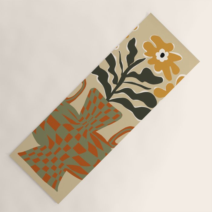 vintage flower vase with check  Yoga Mat Gallery Image 1