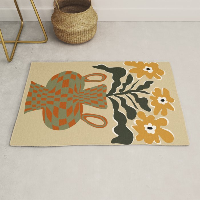vintage flower vase with check  Rug Gallery Image 1