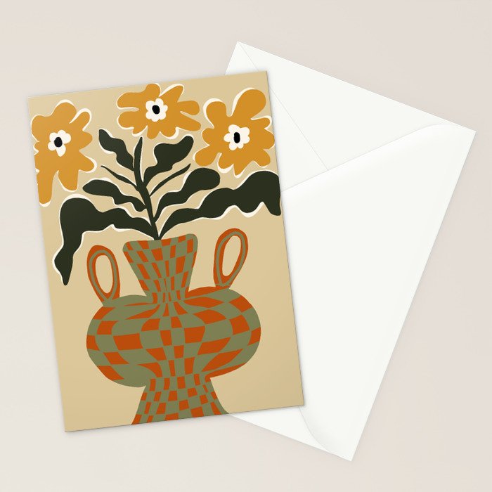 vintage flower vase with check  Stationery Card Gallery Image 2