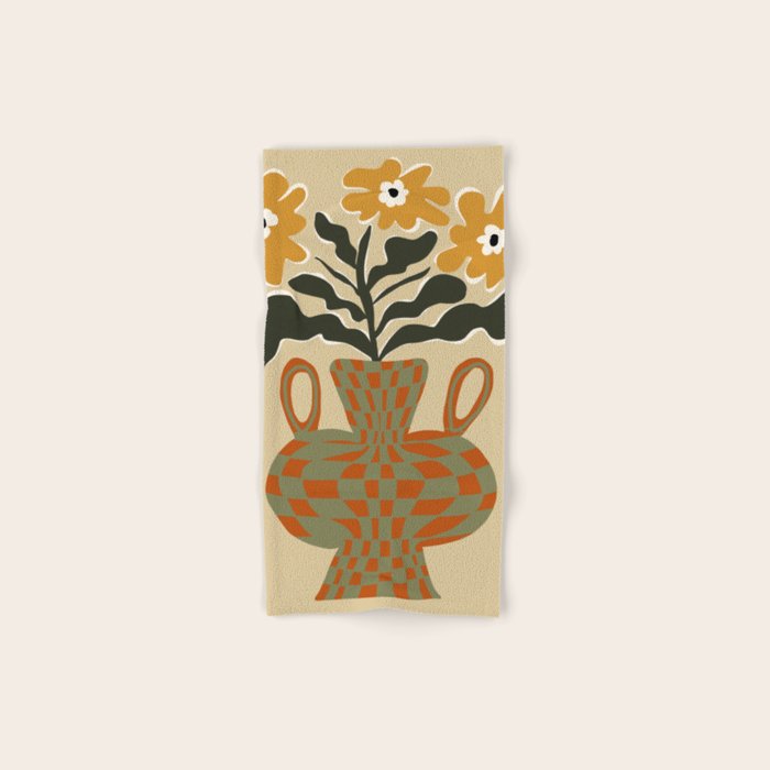 vintage flower vase with check  Bath Towel Gallery Image 1