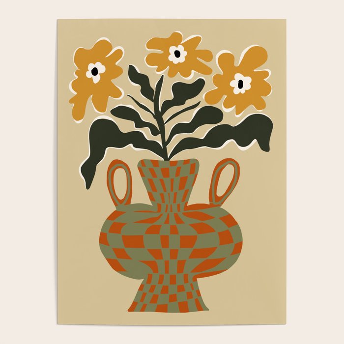 vintage flower vase with check  Poster Gallery Image 1