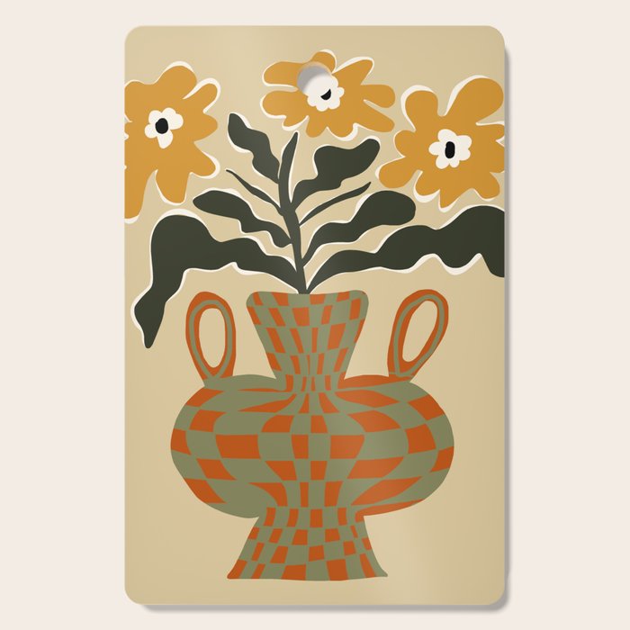 vintage flower vase with check  Cutting Board Gallery Image 1