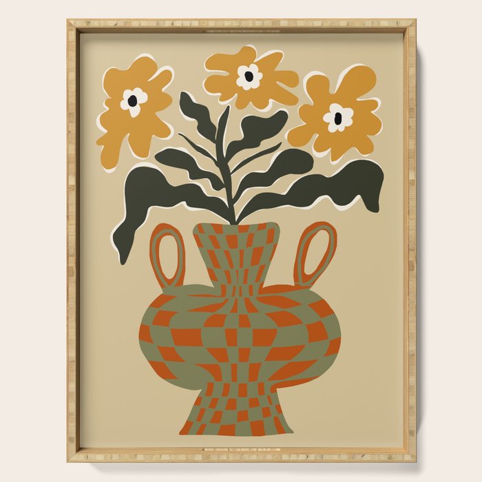 vintage flower vase with check  Serving Tray Gallery Image 1