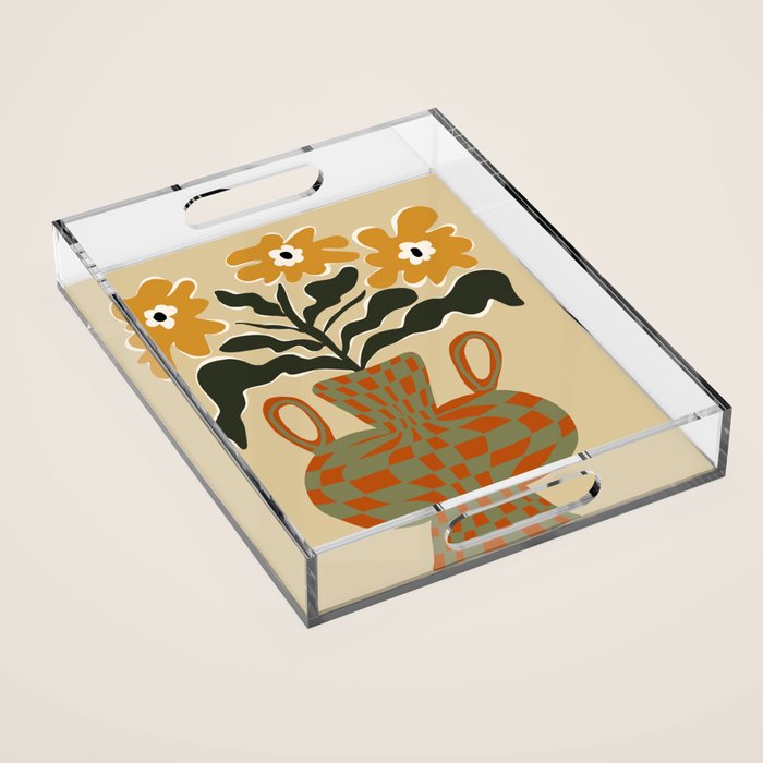 vintage flower vase with check  Acrylic Tray Gallery Image 1