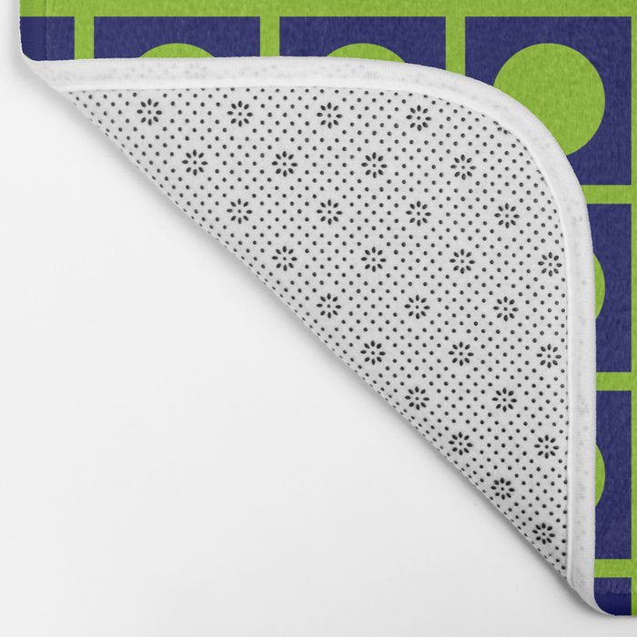 Lime Green Dot Grid Retro Modern Pop Pattern on Navy Blue Bath Mat Gallery Image 2