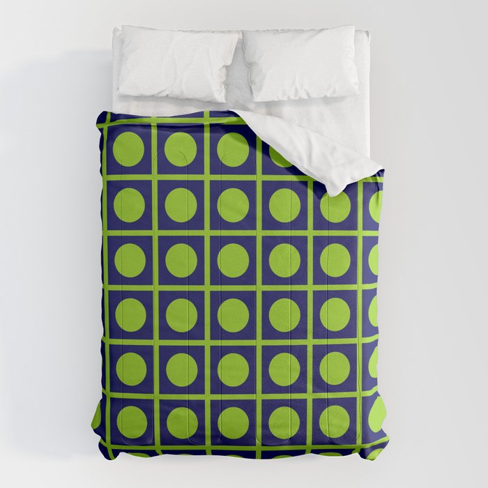 Lime Green Dot Grid Retro Modern Pop Pattern on Navy Blue Comforter Gallery Image 6