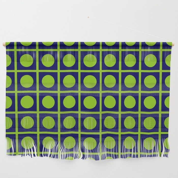 Lime Green Dot Grid Retro Modern Pop Pattern on Navy Blue Wall Hanging Gallery Image 1