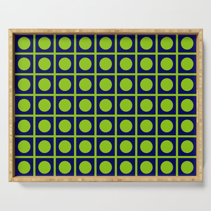 Lime Green Dot Grid Retro Modern Pop Pattern on Navy Blue Serving Tray Gallery Image 1