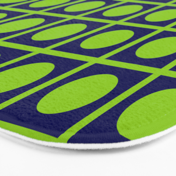 Lime Green Dot Grid Retro Modern Pop Pattern on Navy Blue Bath Mat Gallery Image 3