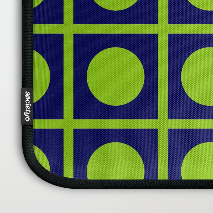 Lime Green Dot Grid Retro Modern Pop Pattern on Navy Blue Laptop Sleeve Gallery Image 3