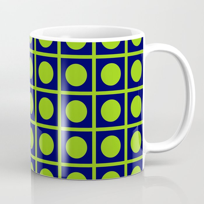 Lime Green Dot Grid Retro Modern Pop Pattern on Navy Blue Coffee Mug Gallery Image 1