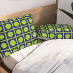 Lime Green Dot Grid Retro Modern Pop Pattern on Navy Blue Pillow Sham Gallery Image 2