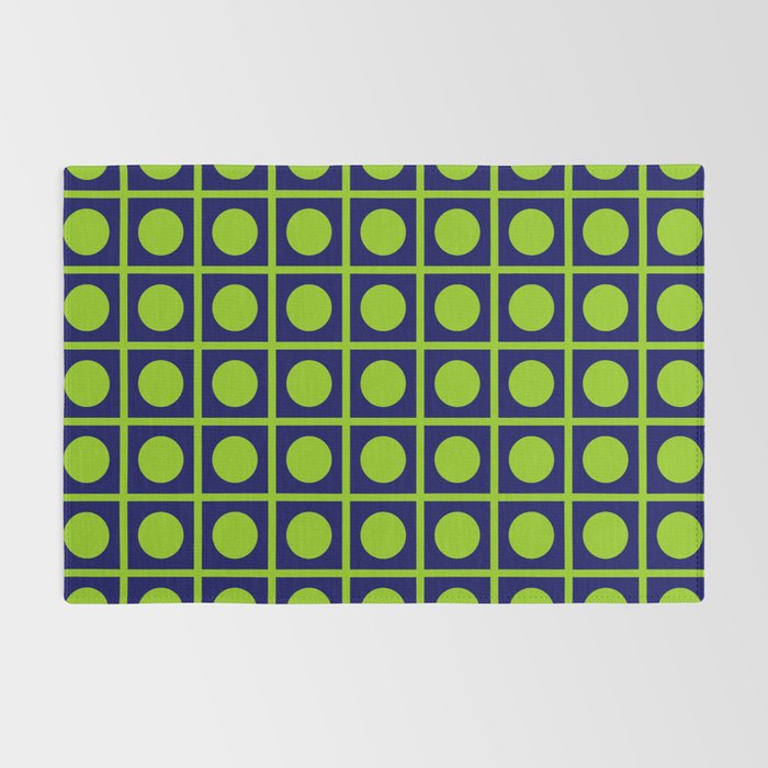 Lime Green Dot Grid Retro Modern Pop Pattern on Navy Blue Rug Gallery Image 2