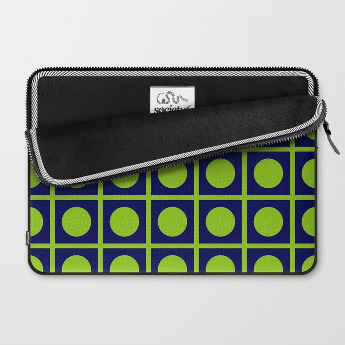Lime Green Dot Grid Retro Modern Pop Pattern on Navy Blue Laptop Sleeve Gallery Image 2