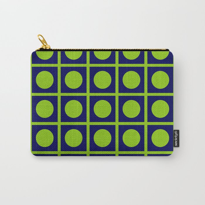 Lime Green Dot Grid Retro Modern Pop Pattern on Navy Blue Carry All Pouch Gallery Image 1