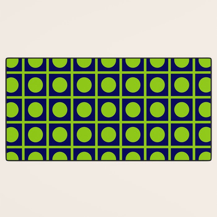 Lime Green Dot Grid Retro Modern Pop Pattern on Navy Blue Desk Mat Gallery Image 3
