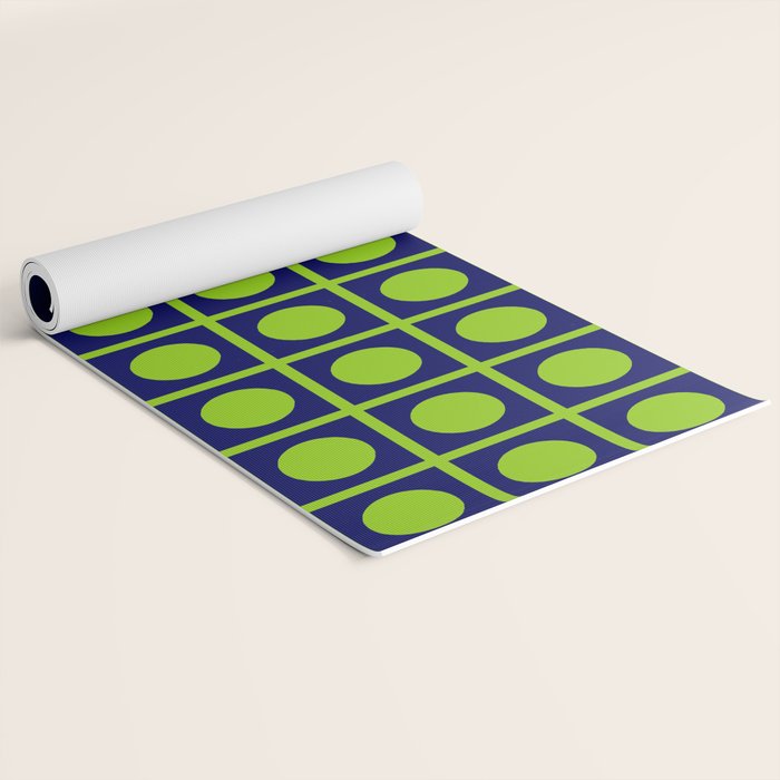 Lime Green Dot Grid Retro Modern Pop Pattern on Navy Blue Yoga Mat Gallery Image 2