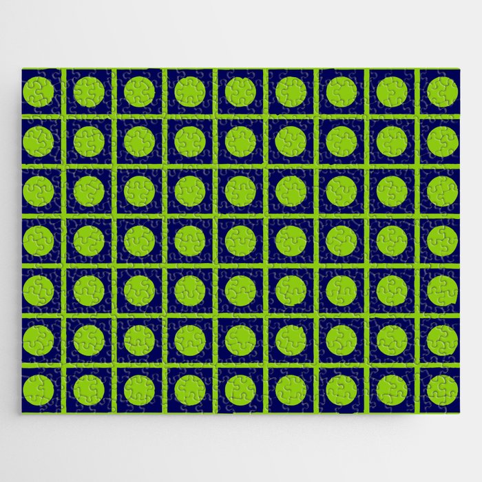 Lime Green Dot Grid Retro Modern Pop Pattern on Navy Blue Jigsaw Puzzle Gallery Image 1