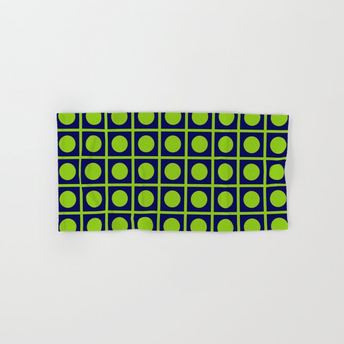 Lime Green Dot Grid Retro Modern Pop Pattern on Navy Blue Bath Towel Gallery Image 1