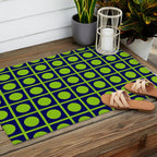 Lime Green Dot Grid Retro Modern Pop Pattern on Navy Blue Outdoor Rug Gallery Image 2