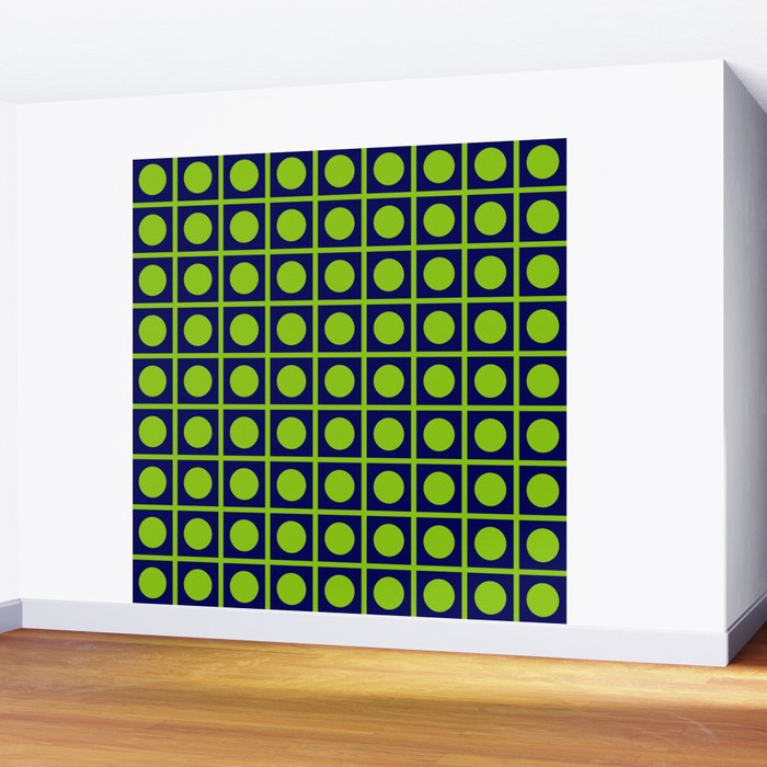 Lime Green Dot Grid Retro Modern Pop Pattern on Navy Blue Wall Mural Gallery Image 2