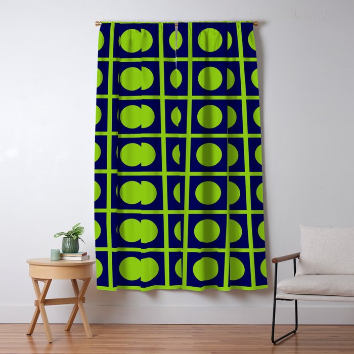 Lime Green Dot Grid Retro Modern Pop Pattern on Navy Blue Window Curtain Gallery Image 1
