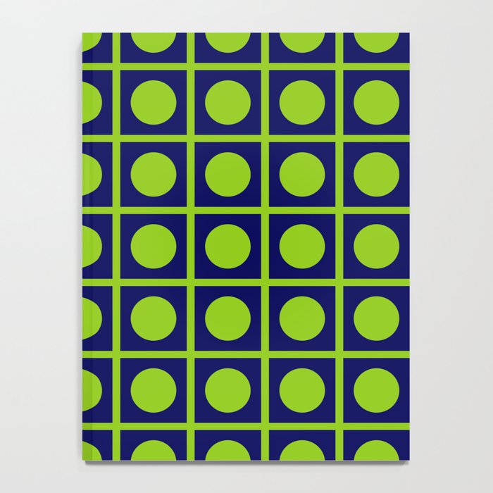 Lime Green Dot Grid Retro Modern Pop Pattern on Navy Blue Notebook Gallery Image 4