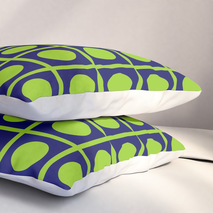 Lime Green Dot Grid Retro Modern Pop Pattern on Navy Blue Pillow Sham Gallery Image 3