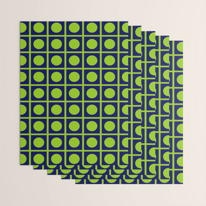 Lime Green Dot Grid Retro Modern Pop Pattern on Navy Blue Wrapping Paper Gallery Image 3