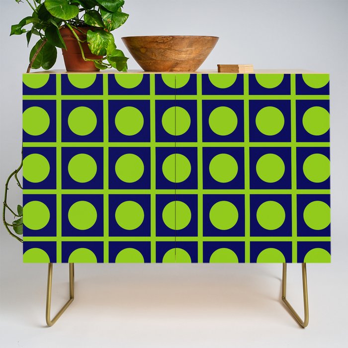 Lime Green Dot Grid Retro Modern Pop Pattern on Navy Blue Credenza Gallery Image 1