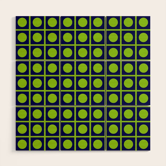 Lime Green Dot Grid Retro Modern Pop Pattern on Navy Blue Wood Wall Art Gallery Image 1