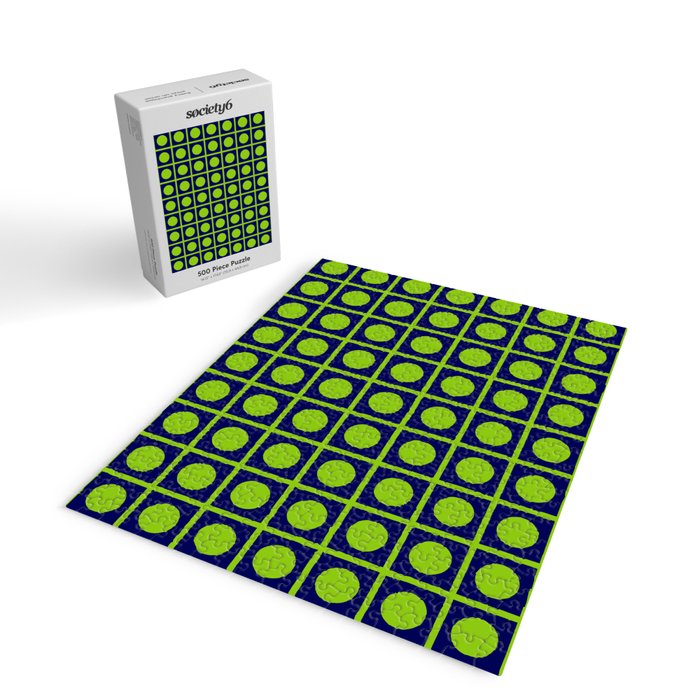 Lime Green Dot Grid Retro Modern Pop Pattern on Navy Blue Jigsaw Puzzle Gallery Image 2