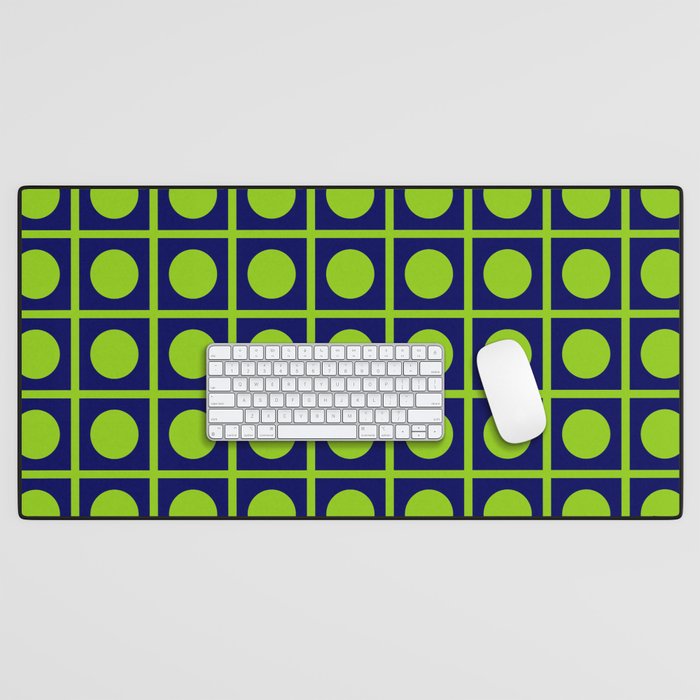 Lime Green Dot Grid Retro Modern Pop Pattern on Navy Blue Desk Mat Gallery Image 1