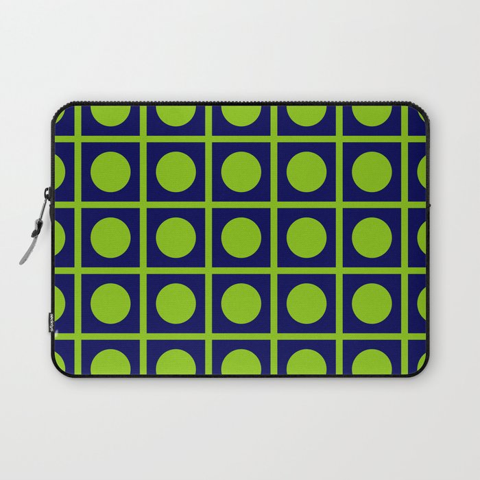Lime Green Dot Grid Retro Modern Pop Pattern on Navy Blue Laptop Sleeve Gallery Image 1
