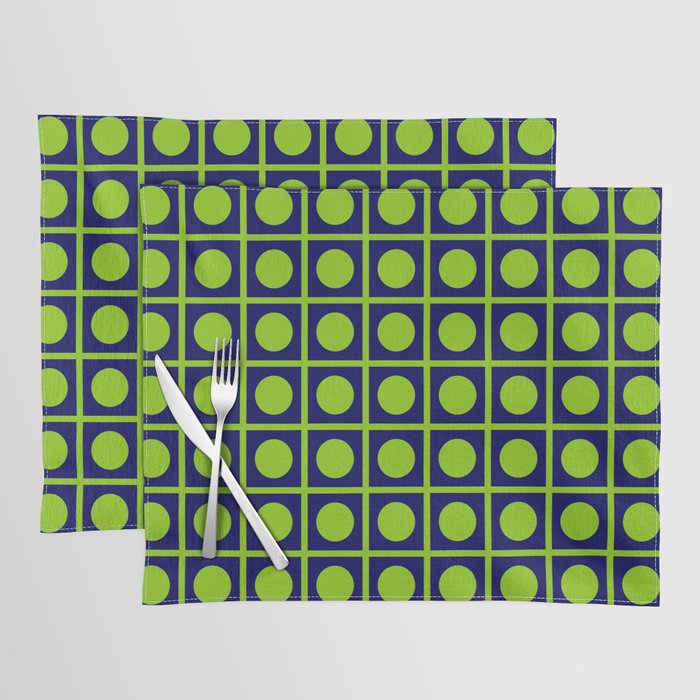 Lime Green Dot Grid Retro Modern Pop Pattern on Navy Blue Placemat Gallery Image 1