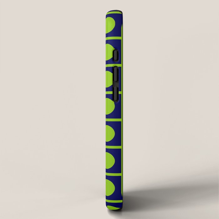 Lime Green Dot Grid Retro Modern Pop Pattern on Navy Blue iPhone Case Gallery Image 2