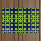 Lime Green Dot Grid Retro Modern Pop Pattern on Navy Blue Outdoor Rug Gallery Image 1