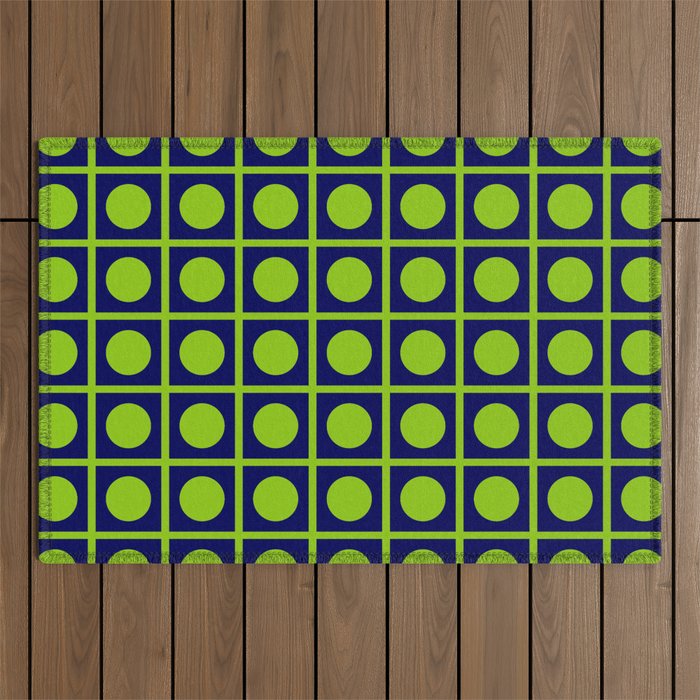 Lime Green Dot Grid Retro Modern Pop Pattern on Navy Blue Outdoor Rug Gallery Image 1