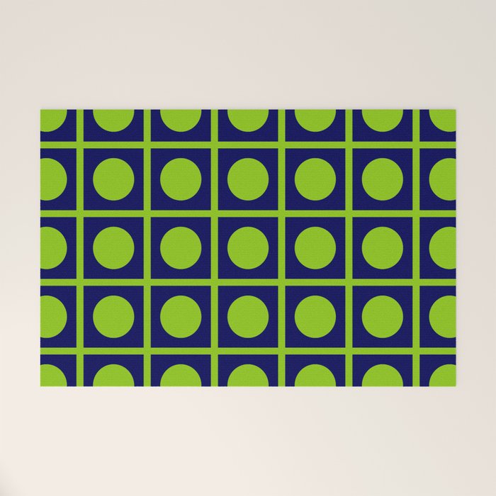 Lime Green Dot Grid Retro Modern Pop Pattern on Navy Blue Welcome Mat Gallery Image 1
