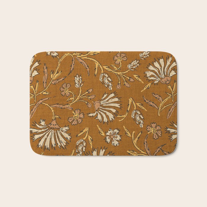 KALAMI FLORAL MUSTARD Bath Mat Gallery Image 1