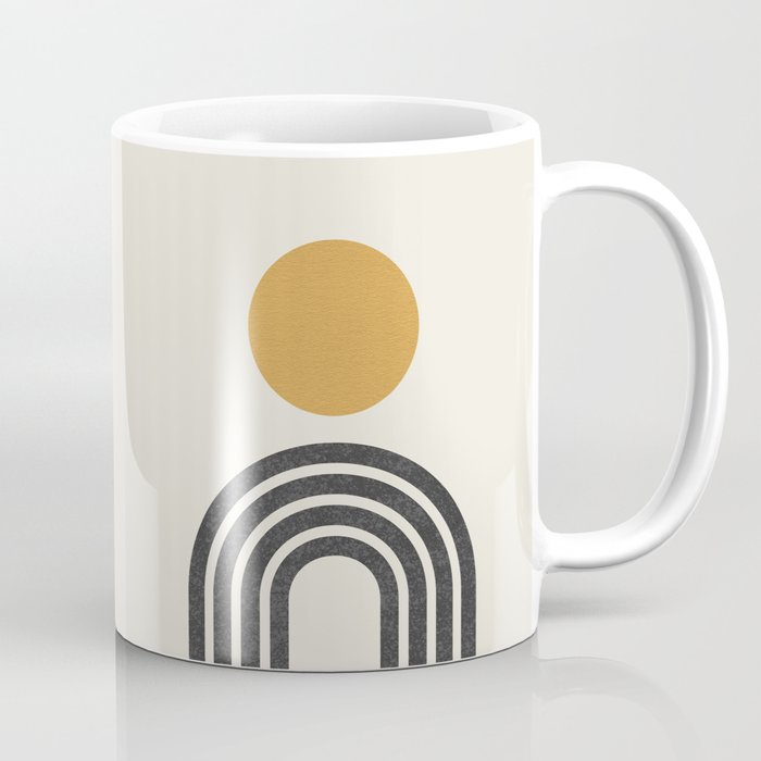 Mid century modern gold sun and black rainbow Coffee Mug Gallery Image 1