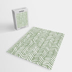 Boho, Abstract, Herringbone Pattern, Sage Green and White Jigsaw Puzzle Gallery Image 2