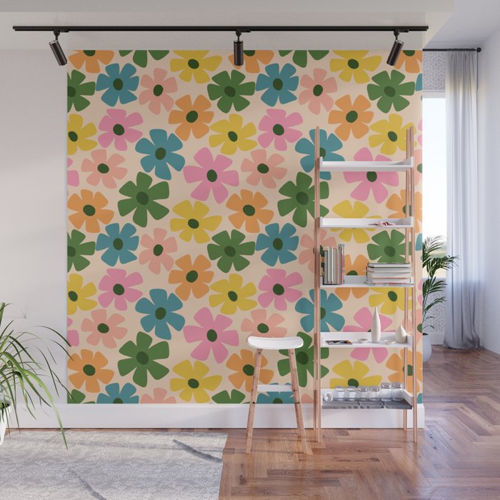 Retro Flower - Big Daisy Cream background Wall Mural Gallery Image 1