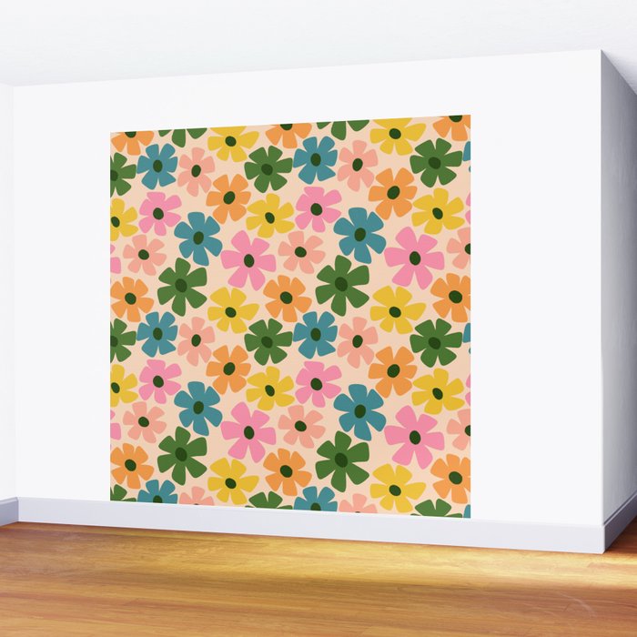 Retro Flower - Big Daisy Cream background Wall Mural Gallery Image 2
