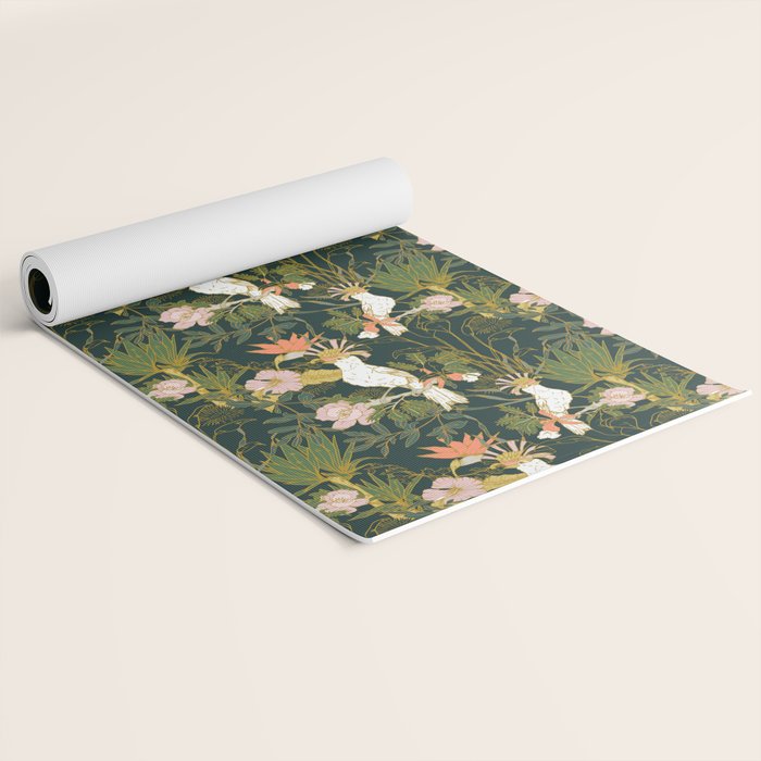 Drawing of exotic birds in the dark jungle Yoga Mat Gallery Image 2