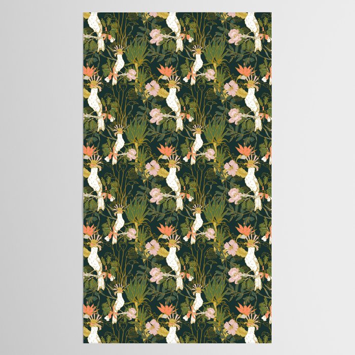 Drawing of exotic birds in the dark jungle Tablecloth Gallery Image 2