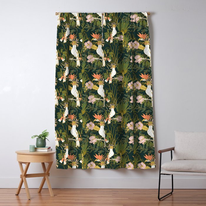 Drawing of exotic birds in the dark jungle Window Curtain Gallery Image 5