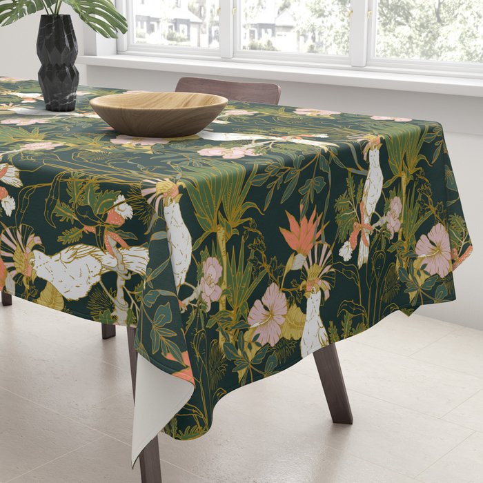 Drawing of exotic birds in the dark jungle Tablecloth Gallery Image 3